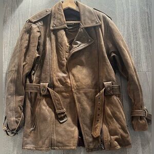 Leather Jacket Brown Soft Touch Side Zip Belted